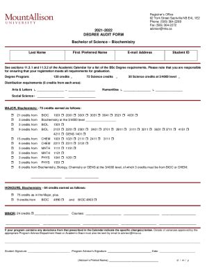 Fillable Online Degree Audit Form Bachelor Of Science Fax