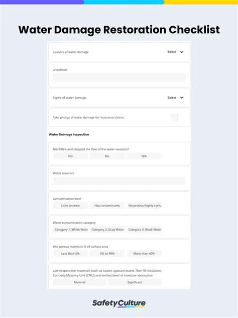 Free Water Damage Restoration Checklist Pdf Safetyculture