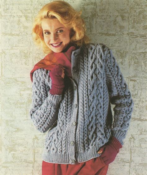 Womens Aran Cardigan Knitting Pattern Pdf Ladies 32 34 36 38 40 And