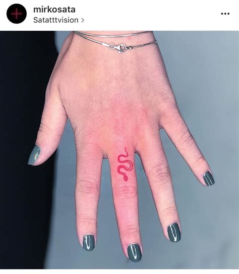 Small Red Ink Snake Tattoo On Finger Red Tattoos Ink Tattoo Trendy