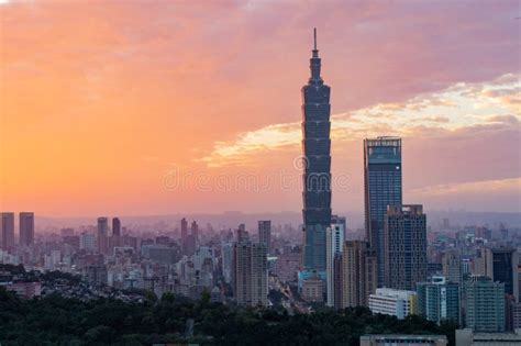 Sunset Aerial View Of The Taipei 101 And Cityscape From Xiangshan