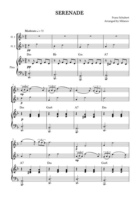 Serenade Schubert Flute Duet And Piano Chords Arr Milanov By