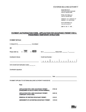 Fillable Online Payment Authorisation Form Application For Occupancy