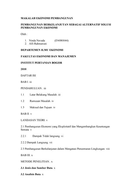 Makalah Ekonomi Pembangunan Makalah Ekonomi Pembangunan Pembangunan Berkelanjutan Sebagai