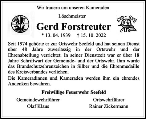 Gerd Forstreuter Gedenken Stormarner Tageblatt