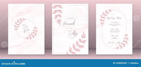 Wedding Invitation Card Template Pink Background Design Stock Vector