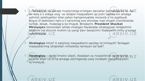 Harakatlar Strategiyasi O Zbekiston Milliy Taraqqiyotining Yangi