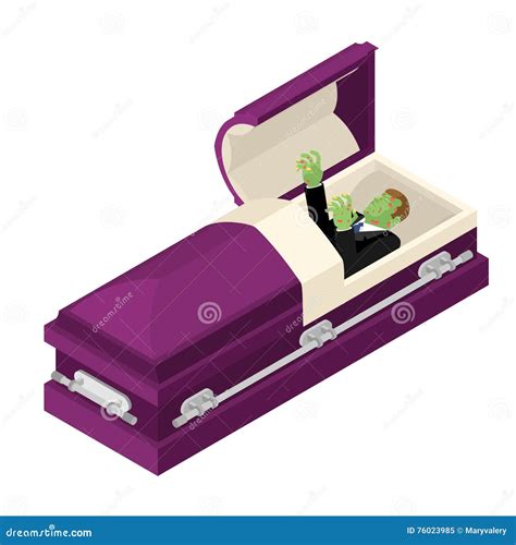 Zombie In Coffin Green Dead Man Lying In Wooden Casket Stock Vector