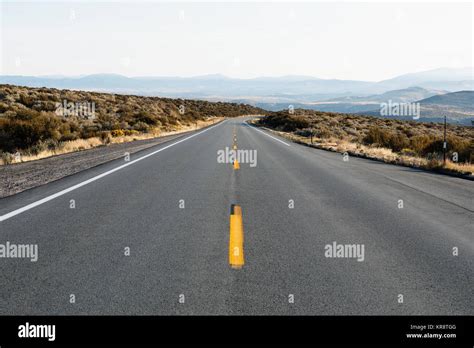 Usa California Eastern Sierras Route 88 Sky Over Empty Road Stock