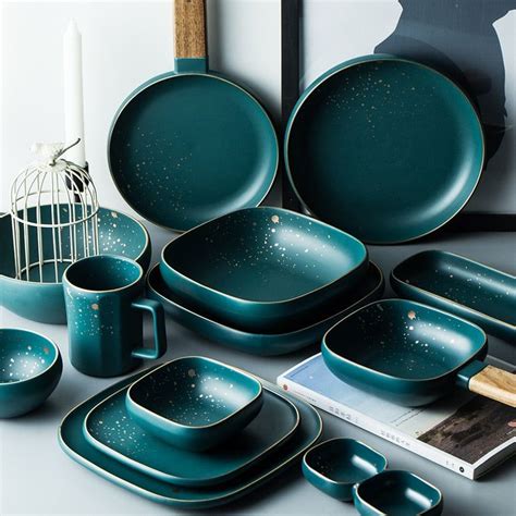 Retro Green Nordic Ceramic Tableware Set Ceramic Dinnerware Set