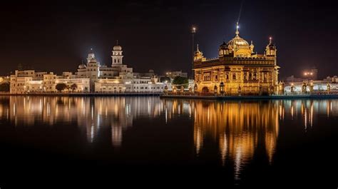 Premium AI Image | Night view of Golden Temple Harmandir Sahib