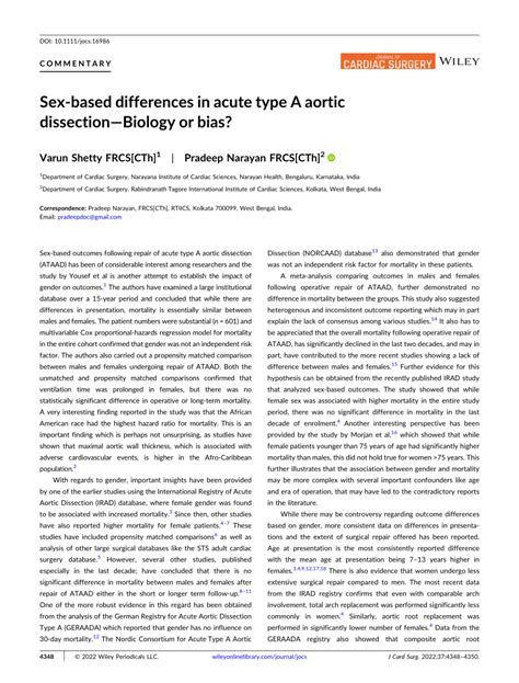 Sex‐based Differences In Acute Type A Aortic Dissection—biology Or Bias