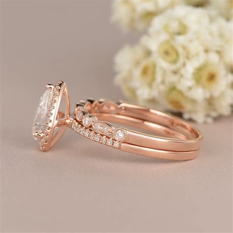 Pear Shaped Moissanite Engagement Ring 9x6mm Rose Gold Bridal Etsy