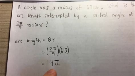 Finding Arc Length Given Radius And Central Angle Example Youtube