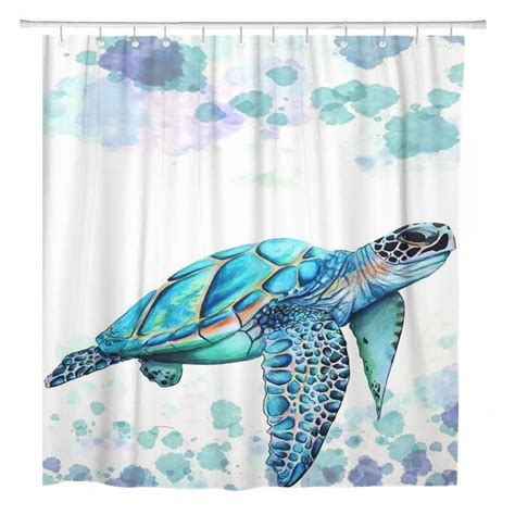 Cynlon Sea Turtle Ocean Watercolor Bathroom Bathroom Decor Bath Shower