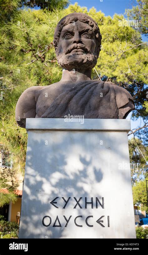 Sculpture Of Odysseus In The Main Square Of Stavros Village On The