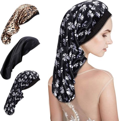 Jlon 3 Pcs Satin Sleep Cap For Long Braids Hair Silk Long Satin Bonnet