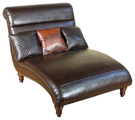 Bonded Brown Leather Double Chaise Lounge With Pillows - Traditional ...