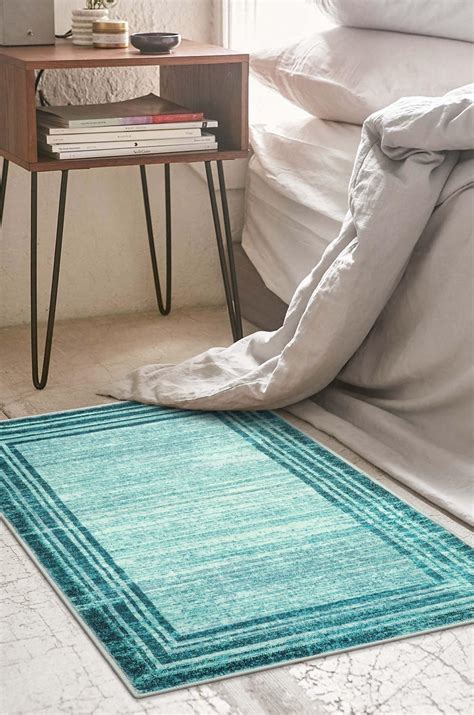 Lahome Modern Abstract X Teal Entryway Throw Rug Washable Rubber