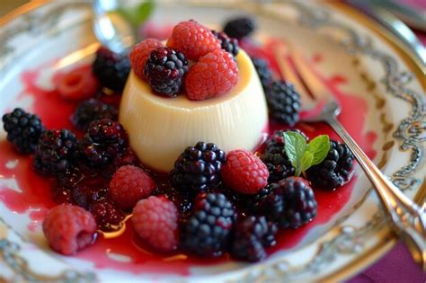 Premium Photo Panna Cotta With A Berry Compote