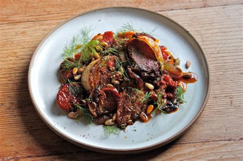 Braised Fennel Chorizo And Tomato With Toasted Pine Nuts And Sweet Pedro Ximenez Vinegar