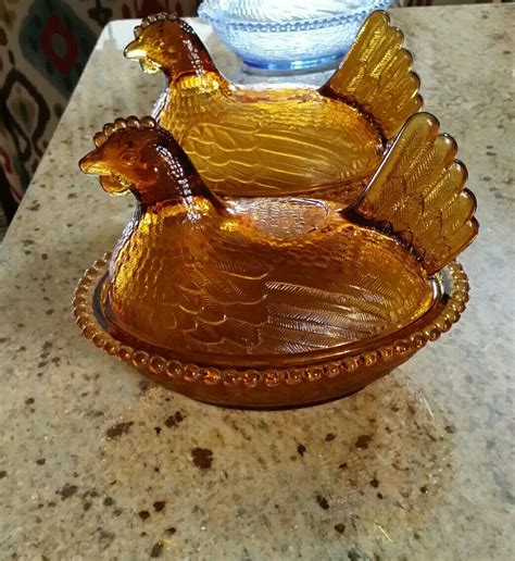 Vintage Indiana Glass Amber Glass Hen On Nest Antique Glassware Hens On Nest Indiana Glass