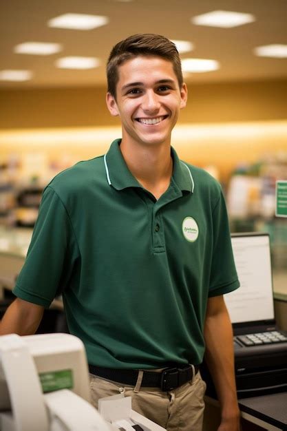 Um Homem De Camisa Verde Est Em Frente A Uma Caixa Registadora