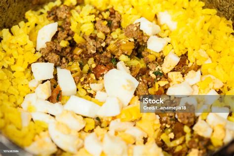 Preparation Steps Of Traditional Colombian Dish Called Stuffed Potatoes Cooked Ingredients To