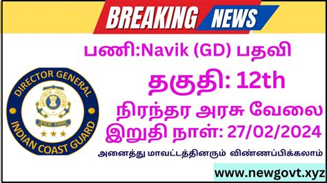 Indian Coast Guard Recruitment 2024 Apply Navik GD Posts New Govt Job