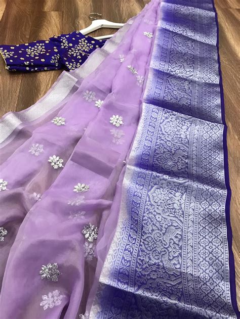 Party Wear Saree In Lilac With Purple Ready Made Blouse Rsm Silks Online