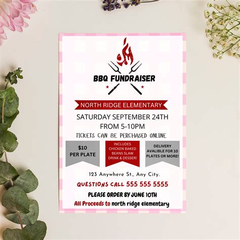 Editable Bbq Fundraiser Flyer Template Digital Barbecue Fundraiser Flyer Printable Pta Pto