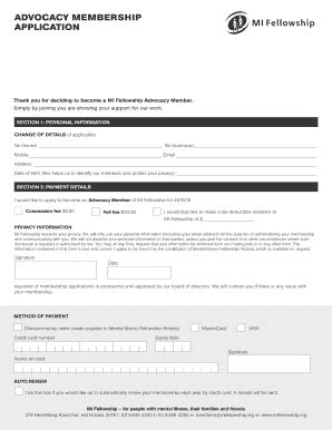 Fillable Online Advocacy Membership Application Mi Fellowship Fax