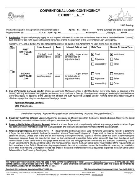 Conventional Loan Contingency Exhibit Fill Online Printable