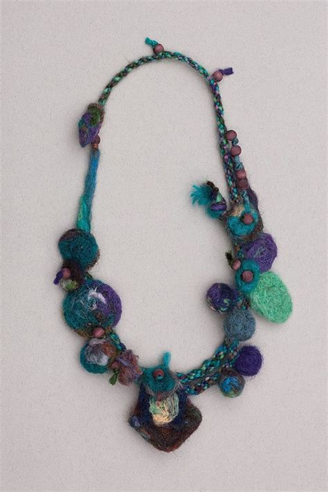 Teal Purple Felted Necklace Mixed Media Jewelry Woven With Etsy