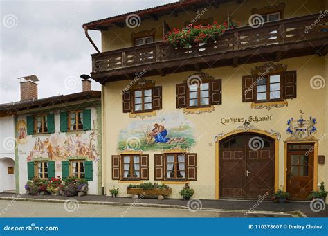 Exterior of the Traditional Old Painted Houses in Mittenwald, Germany ...