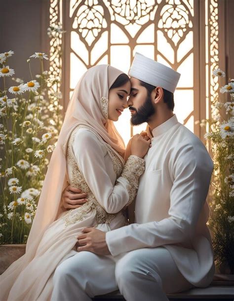 Premium Photo Chamomile Love Muslim Couples Tender Hug