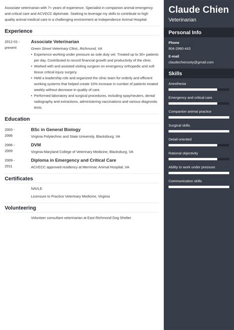 Veterinarian Resume Examples Guide Template