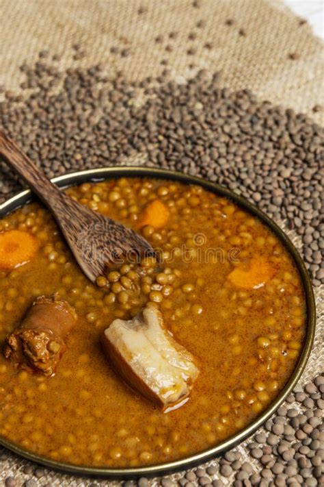 Traditional Lentil Stew From Northern Spain With Bacon Chorizo And