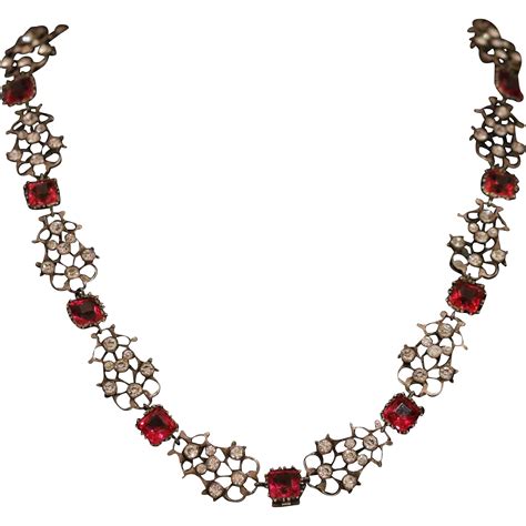 Antique Georgian Paste Necklace Ruby Paste And White Paste Riviere