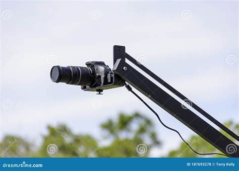 Dslr camera on boom stock photo. Image of live, journalism - 187693278