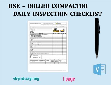 Roller Compactor Inspection Checklist Health Safety Policy