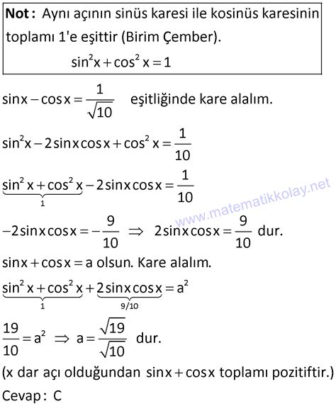 Trigonometrik Özdeşlikler Çözümlü Soruları