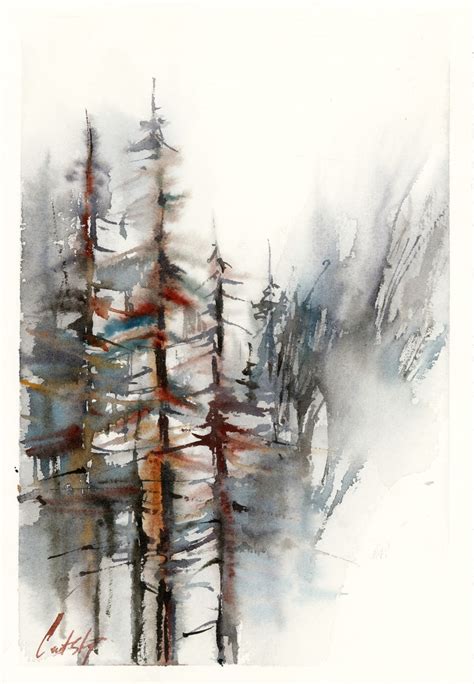 Forest Original Watercolor Painting Pine Trees Abstract Etsy