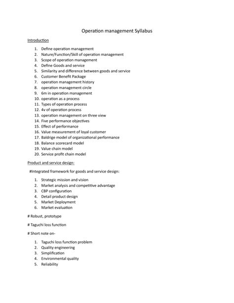 Operation Management Syllabus