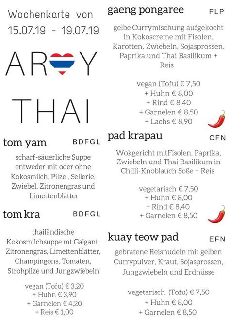 Menu At Aroy Thai Restaurant Linz