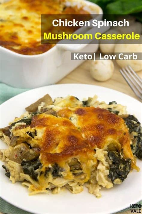 Keto Chicken Spinach Mushroom Casserole Low Carb Recipe Ketovale