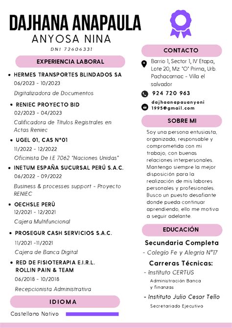 Curriculum Vitae Experiencia Laboral Castellano Nativo I D I O M A D