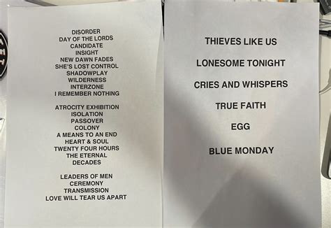 Peter Hook On Twitter Setlists From Last Nights Sold Out Show At The