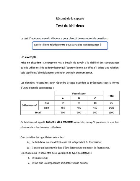 Test du khi deux Notes de cours remplies Résumé de la capsule Test