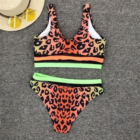 Leopard Printed Bikini New Swimwear Women Push Up Swimsuit Mesh